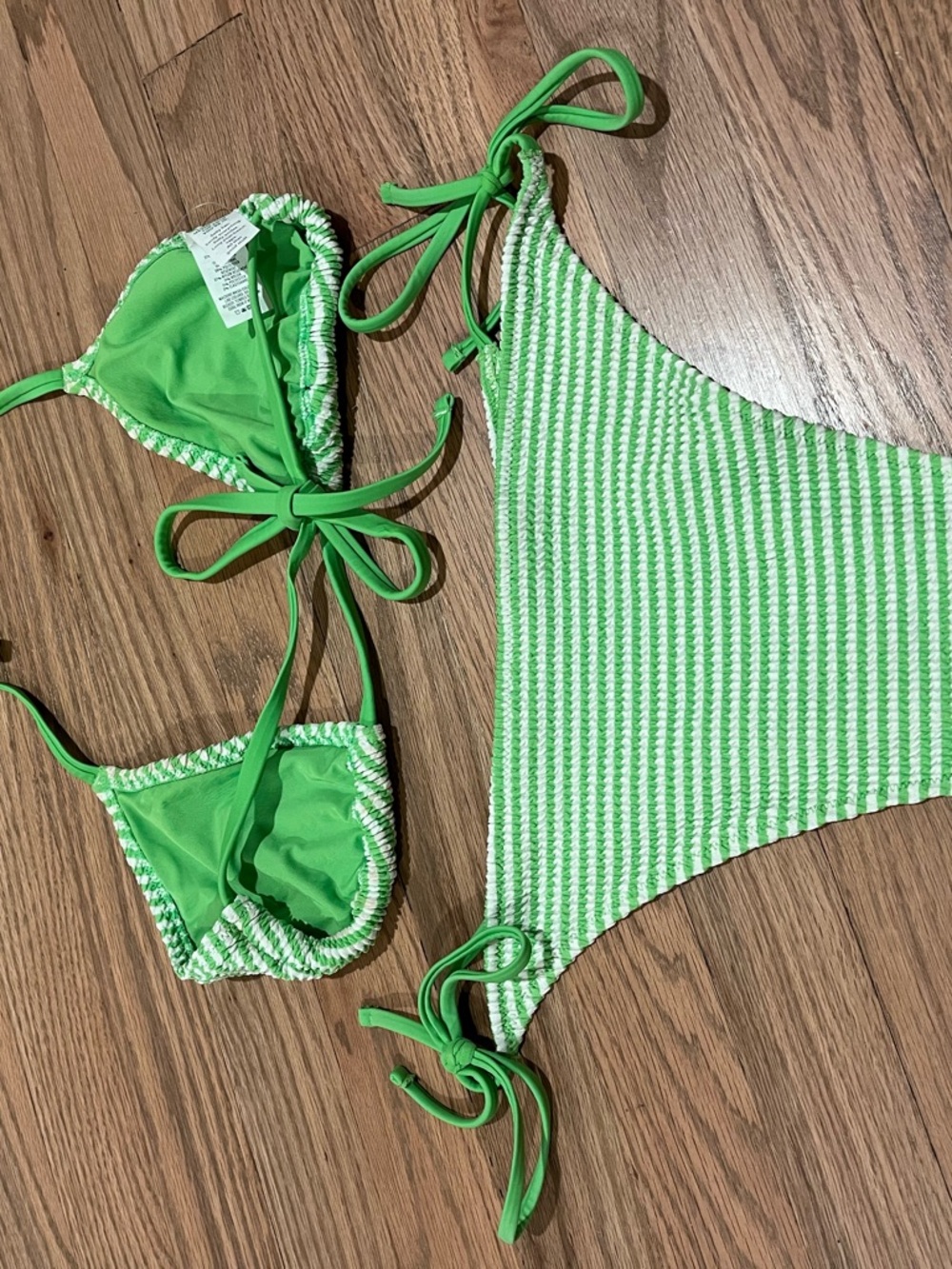 Aerie Green Striped Tie-Side Bikini Set